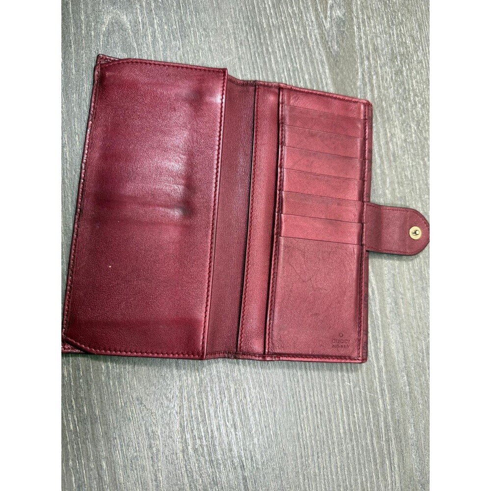 Gucci Lovely Heart GG Guccissima Logo Burgundy Leather Long Wallet  203550 - Picture 3 of 7